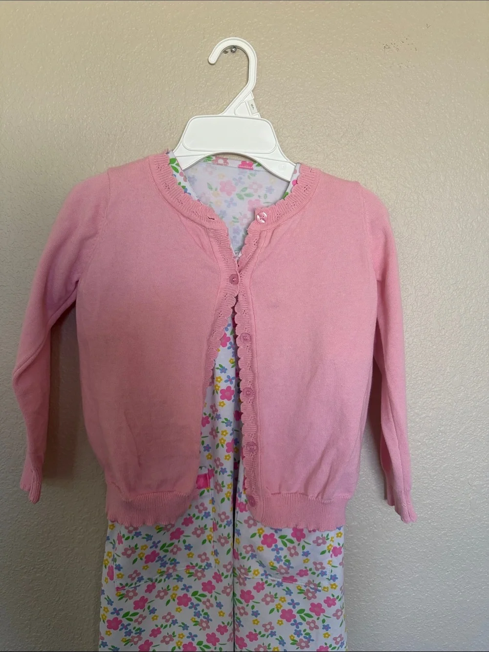Girls Pink Cardigan Over Floral Night Gown